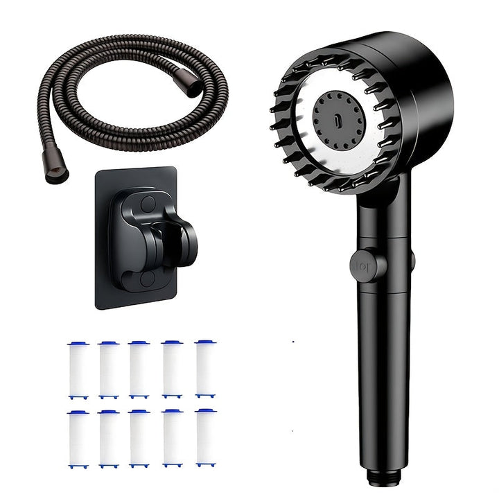 13 juegos de cabezales de ducha masajeados con presión y tres niveles, manguera de 59 pulgadas y base sin perforación