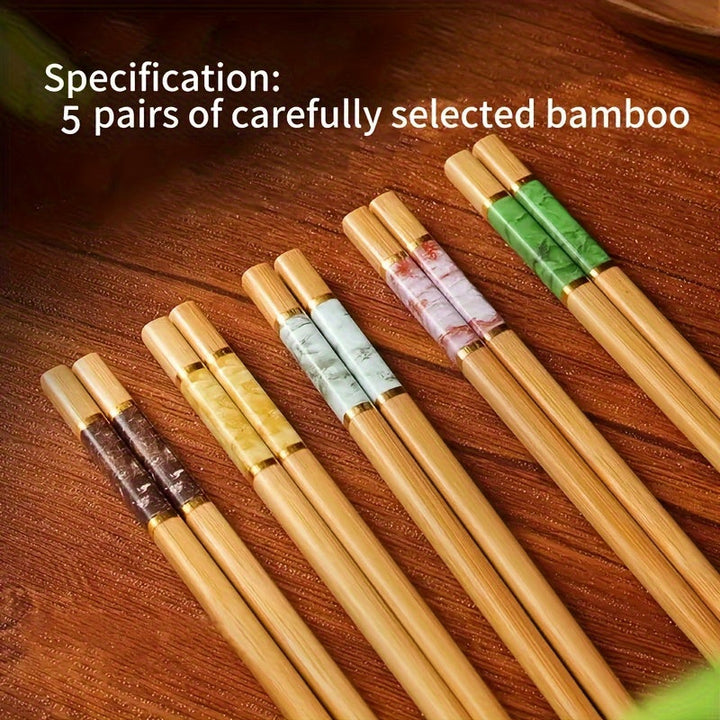 5 pares/10 pares de palillos chinos de bambú natural de montaña, multicolor, antideslizantes, resistentes a altas temperaturas, reutilizables, para hogar y restaurante