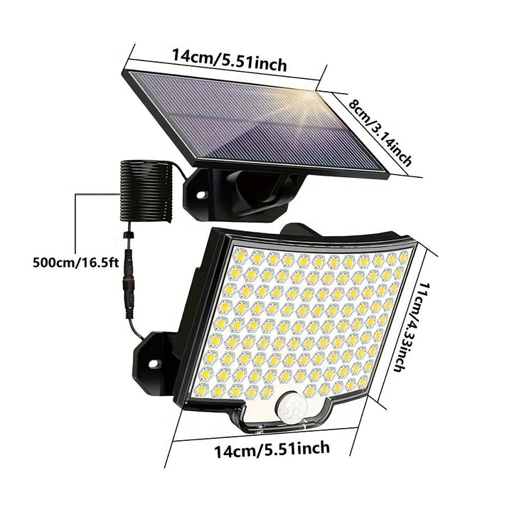 1/2pcs Luces Solares Exteriores, 106 LED 3000LM Luz de Inundación con Sensor de Movimiento y Control Remoto, Luz Solar de Seguridad LED desde el Anochecer hasta el Amanecer con Cable de 16.152 cm, IP44 Impermeable, Ideal para Exterior, Garaje