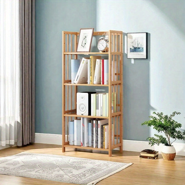1 estante de bambú de 4 a 6 piezas - Fácil montaje, 3 tamaños disponibles, 4 o 5 niveles, caja de almacenamiento multifuncional, adecuada para hogar, oficina, sala de estudio y sala de estar - No requiere carga, estante amarillo