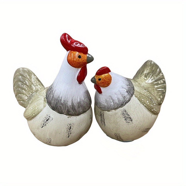 Juego de 2 figuras de gallo y gallina de cerámica artesanal, decoración de pollo, no eléctrico, para interiores y exteriores, varios tipos de habitaciones, decoración de cocina rústica, decoración para el hogar, regalo de casa nueva