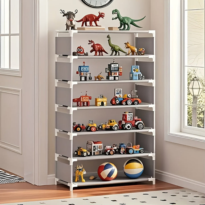 Estante de almacenamiento de juguetes de metal de 4/5/6/7 niveles - Resistente, ensamblaje sin herramientas, diseño moderno con ruedas y estructura sólida para juguetes, libros, juegos - Ideal para la organización del hogar y la sala de juegos, organizad