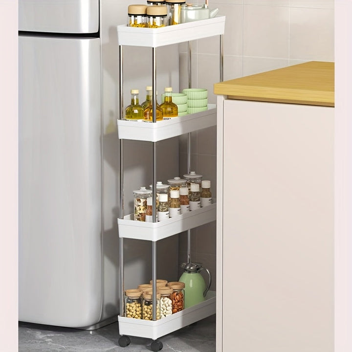 Estante móvil para cocina con ruedas - Organizador ahorrador de espacio para encima del refrigerador, carrito plástico resistente con múltiples niveles para despensa, baño y espacios estrechos, fácil de armar sin herramientas