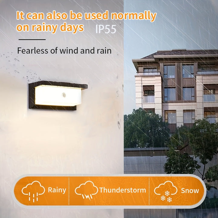 Lámpara LED exterior para pared con sensor de movimiento PIBAOGU, 16W, ABS negro, detección infrarroja para iluminación de porche, balcón y jardín, función de control automático de luz, AC85-265V
