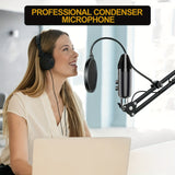Micrófono USB condensador para computadora, juego de PC, podcast, kit de micrófono para transmisión, grabación, voces, ASMR, voz, micrófono de estudio cardioides para teléfono/Android/PS4