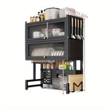 Organizador de Cocina Multifuncional con Porta Utensilios, Estante para Fregadero Antipolvo en Acero y Plástico para Platos, Tazones y Tablas de Cortar, Organizadores de Lavabo