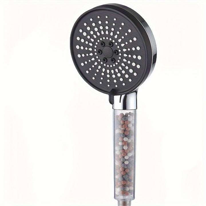 1 pieza de cabeza de ducha ahorradora de agua de acero inoxidable con filtro de cuentas, 6 modos ajustables de pulverización de alta presión, forma redonda, accesorios de baño, cabeza de ducha para baño.