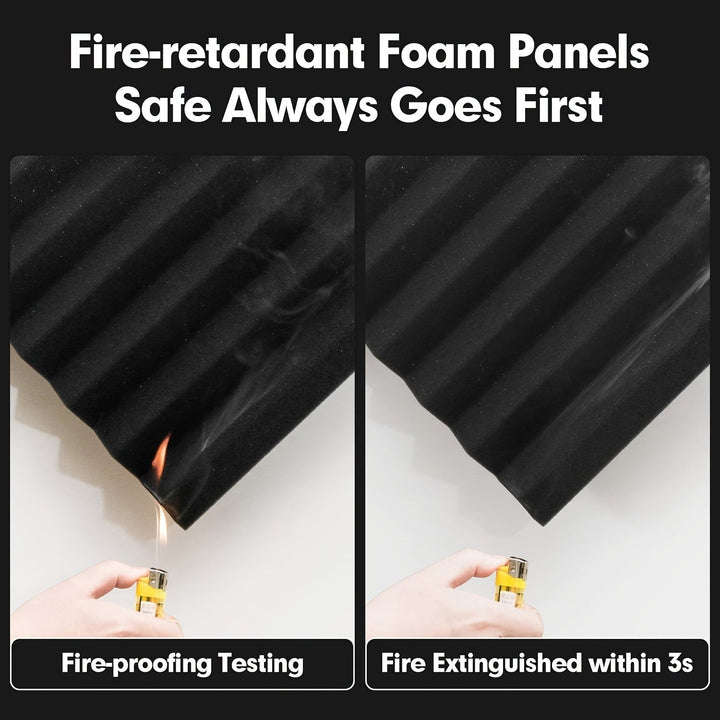 AUSLET 53-Unidades de espuma acústica negra, 1 pulgada de espuma ignífuga de alta densidad para estudios de grabación, salas de piano, salas de juegos, teatros, estudios de podcast - Material de amortiguación de sonido para paredes y techos