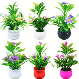 Conjunto de 6 Piezas de Plantas en Macetas con Flores Artificiales para Decoración de Oficina y Hogar, Flores Simuladas de Plástico Adecuadas para Estantes y Libreros