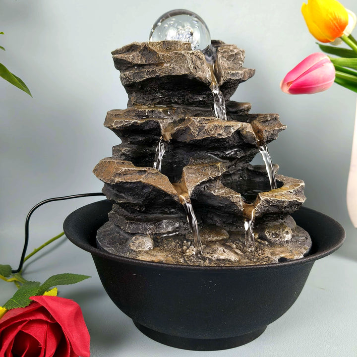 [Fuente de Sonido Natural de 3 Niveles] Fuente de Escritorio de Sonido Natural de 3 Niveles Alimentada por USB - Cascada de Resina para Decoración Relajante del Hogar y Oficina, Perfecta para Halloween, Bodas y Navidad