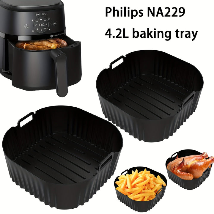 1/2 piezas Bandeja de Silicona Negra para Freidora de Aire, Compatible con el Modelo Philips NA229 con Superficie Antiadherente, Fácil de Limpiar en Freidoras de Aire, Hornos y Microondas