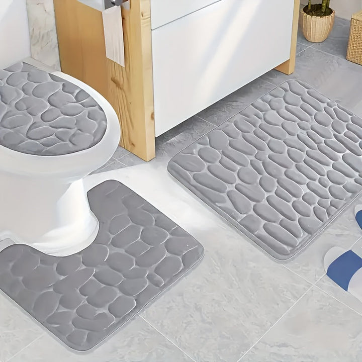 3 piezas Conjunto de alfombras de baño de patrón geométrico, Antideslizante, Tejido de punto, Hecho a máquina Alfombras de baño de poliéster, Esponja suave absorbente, Kit de alfombra de baño cómodo con alfombrilla de inodoro, solo para lavado a mano