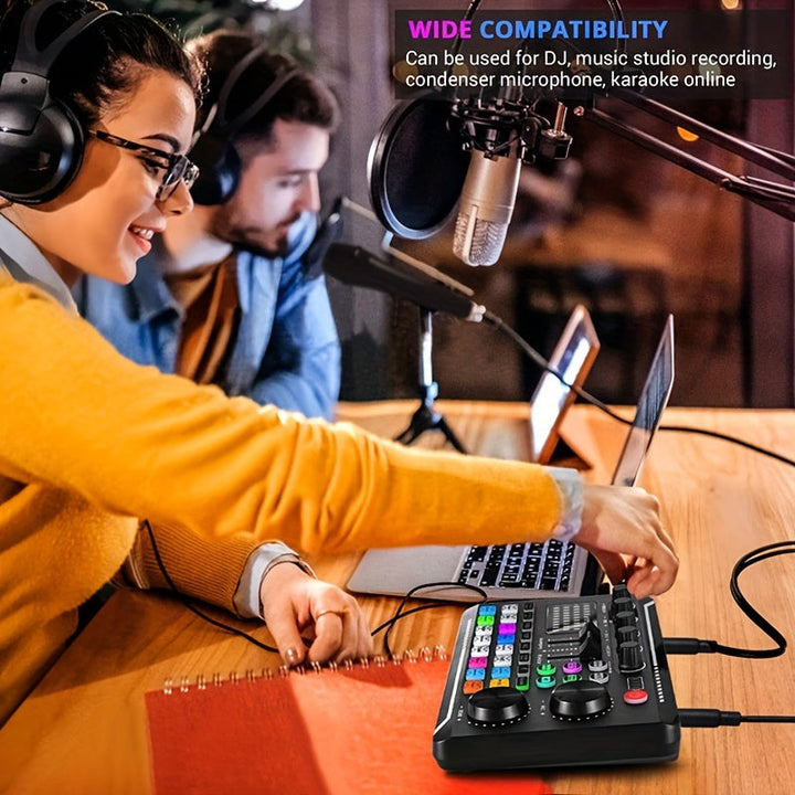 Consola de mezcla de DJ alimentada por USB con interfaz de audio, cambiador de voz, batería de litio recargable de 1200 mAh - Ideal para transmisiones en vivo, podcasts, juegos | Salida de calidad de estudio, consola de juegos