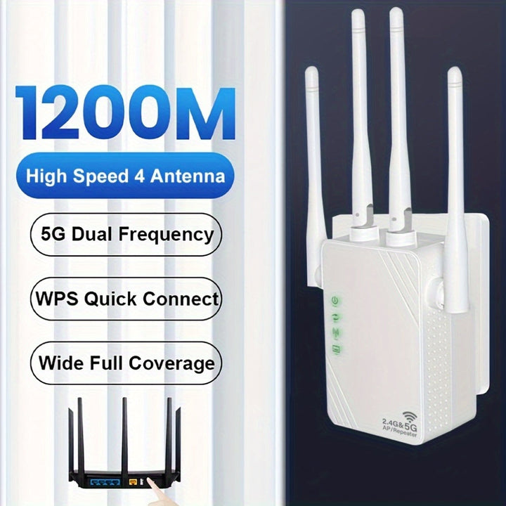 OURLIFE 1200m Repetidor inalámbrico de alta velocidad 2.4G+5G con doble banda, amplia cobertura, penetración de paredes y señal fuerte, adecuado para edificios de varios pisos, villas y oficinas.