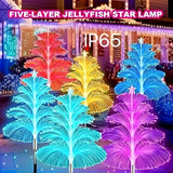 Luces de Medusa RGB con Energía Solar Navideña, 2 piezas para Exteriores, Montón Decorativo de Jardín LED de 5 Capas, Iluminación Solar Impermeable para Patio y Terraza, Festivales de Halloween, Navidad e Inmersiones en Agua IP65