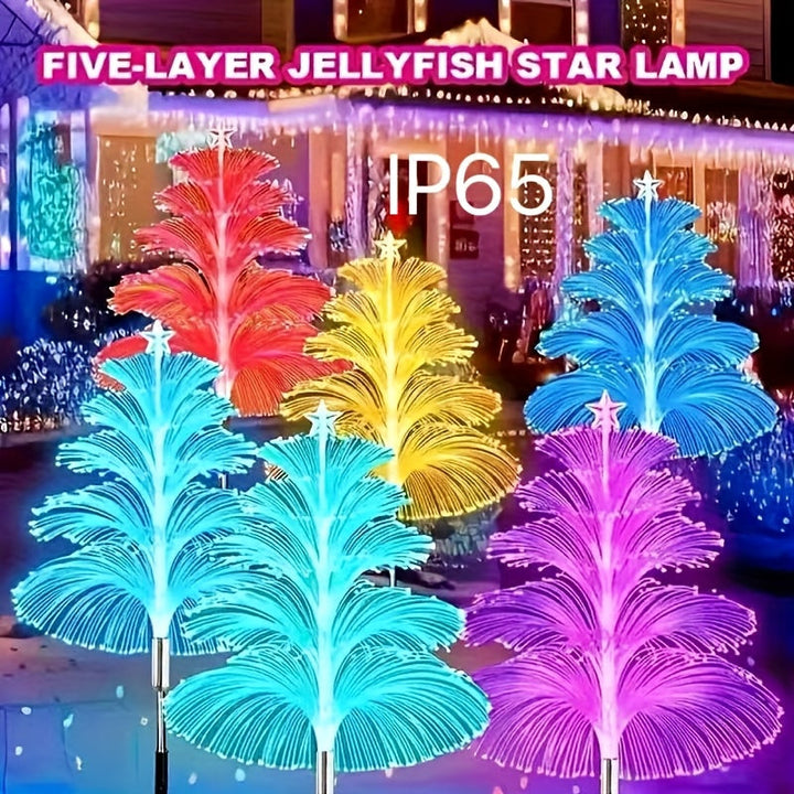 Luces de Medusa RGB con Energía Solar Navideña, 2 piezas para Exteriores, Montón Decorativo de Jardín LED de 5 Capas, Iluminación Solar Impermeable para Patio y Terraza, Festivales de Halloween, Navidad e Inmersiones en Agua IP65