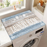Una cubierta protectora para lavadoras con patrón de secado de ropa en patio, una alfombra duradera para secadoras, una cubierta absorbente de secado rápido para lavadoras y secadoras, una cubierta de polvo, alfombras de secado para cuartos de lavandería