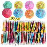 100/200 unidades Accesorios de bebidas de cóctel de bambú, piña de playa Tucán hoja de palma hecha a mano, con sombrilla de bambú para pinchos de cóctel, para aperitivos, fiestas hawaianas, bodas y cumpleaños