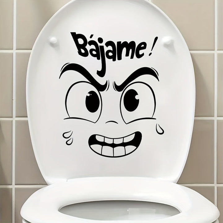 1 pieza de Calcomanía para Tapa de Inodoro con Expresión Creativa en Español BRUP - "¡Súbeme!" Diseño de Cara de Dibujos Animados, Pegatina Fácil y Extraíble de PVC para Baño, Dormitorio, Sala de Estar, Decoración de Porche, Adhesivos para Inodoros