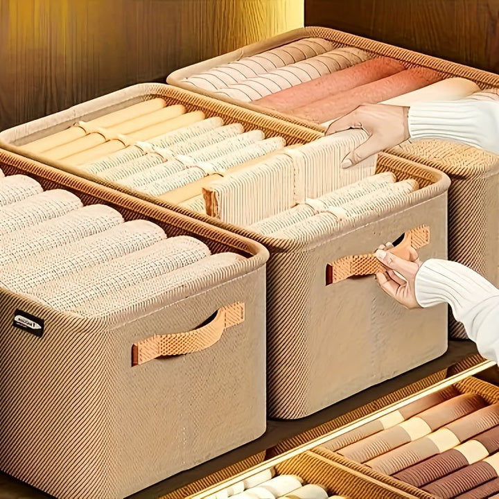 4 piezas de cajas de almacenamiento de tela clásica con asas, una solución de almacenamiento de armario elegante y práctica, caja de almacenamiento multifuncional plegable y engrosada, adecuada para ropa, toallas, ropa de cama y juguetes - No es impermea