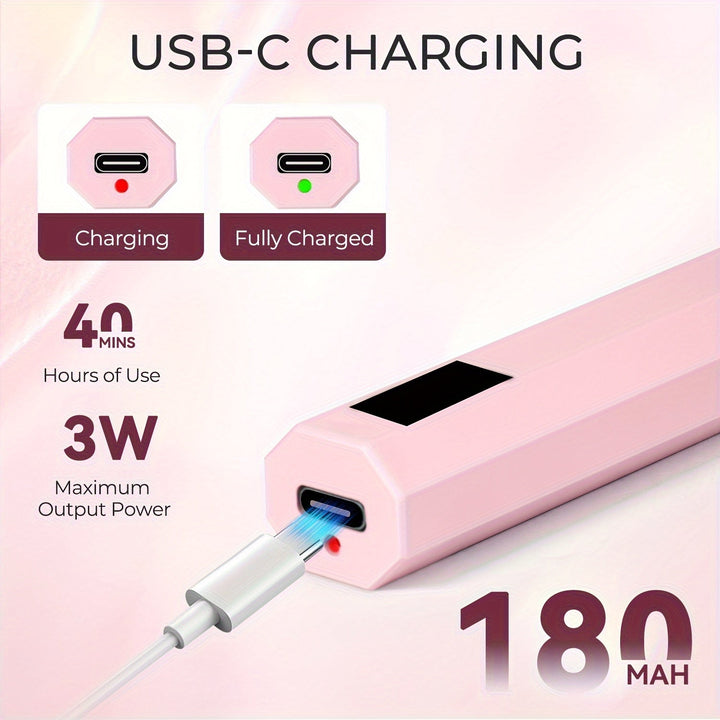 1pc Lámpara de Uñas Portátil con Pantalla LED - Secador de Uñas Recargable USB, Luz Relajante para Uñas y Pies, Diseño Duradero en Plástico, Sin Fragancia, Herramienta Ergonómica para Manicura en Casa, Batería Integrada, Compacto, Ideal para Profesionale