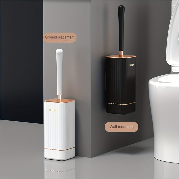 1 Unidad, Cepillo De Baño Montado En La Pared, Con Soporte, Cepillo De Baño De Mango Largo Para El Hogar, Con Base, Cepillo De Limpieza De Inodoro Sin Rincones Muertos, Accesorios De Baño, Herramientas De Baño