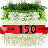50/150 flores colgantes de wisteria artificial - Decoraciones de vino artificial blanco, adecuadas para bodas, jardines, paredes y arcos de mesa DIY - 3,6 pies de largo, perfectas para primavera, Navidad, Día de San Valentín y fiestas de cumpleaños