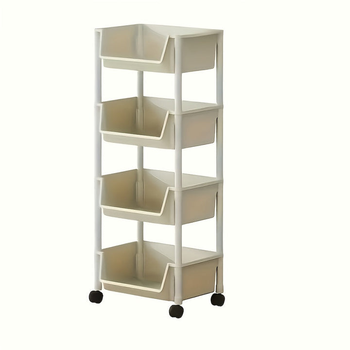 Carrito organizador de plástico con 4 niveles y ruedas, resistente, ahorrador de espacio, con estantes ajustables para sala, dormitorio o residencia estudiantil, ideal para todas las temporadas, organizador moderno, con ruedas suaves, organizador de alma