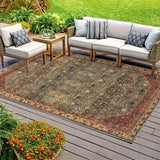 Alfombra de Exterior Seven Deer Lavable a Máquina - Poliéster Ultra Suave, Diseño Geométrico y Cuadros, Base Antideslizante, Color Marrón Rojizo, Tamaño Grande hasta 2.16m² para Camping, Jardín o Patio de RV