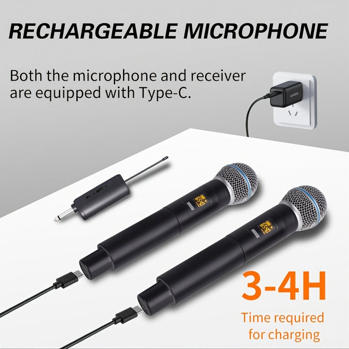 Microfono sin varillas Cantante NXG para Karaoke, sistema de micrófonos dinámicos portátiles de 4 UHF con control de voz/volumen y receptor recargable, ideal para iglesias, bodas, fiestas, discursos, refuerzo de sonido y mezcladores