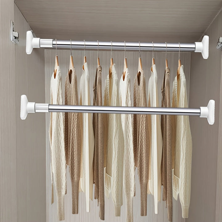 1 pieza de varilla telescópica de acero inoxidable - Instalación fácil, soporte de armario y baño sin perforación, ideal para colgar ropa, toallas y cortinas de ducha, versátil para puertas y armarios, varilla para colgar ropa