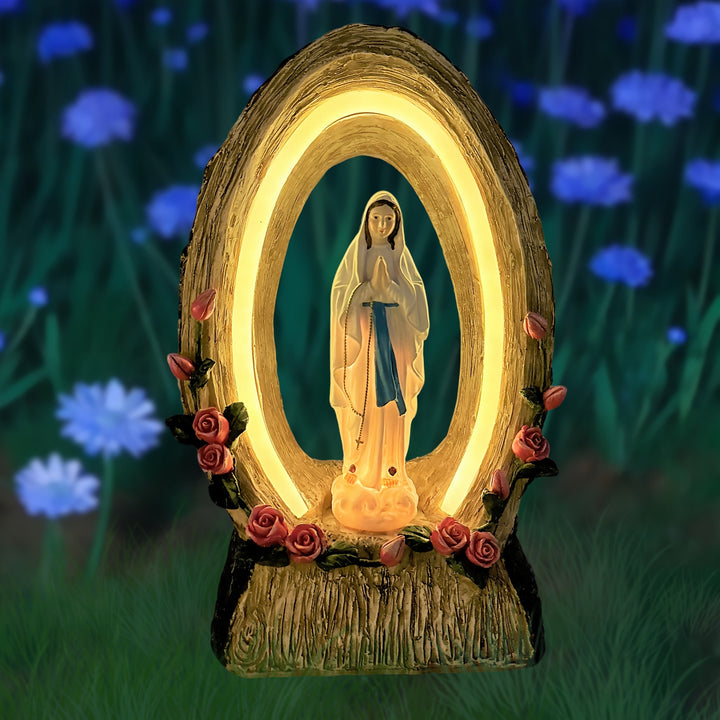 Luces Solares IP44, Decoración de Jardín con Virgen María en Resina para Patio Exterior, Césped y Paisajismo – Regalo Festivo