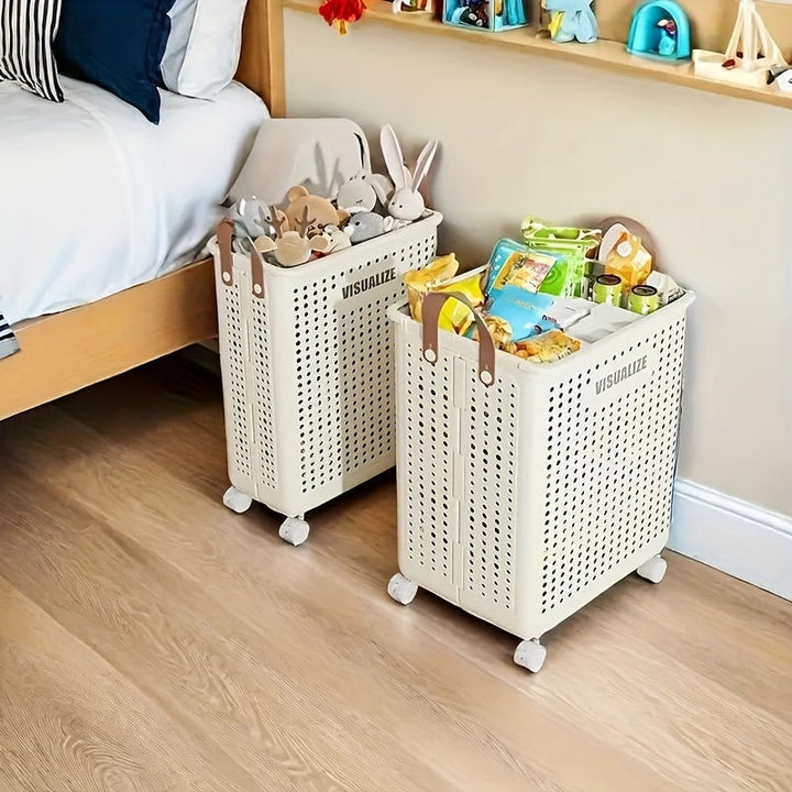 1pc Cesta de Almacenamiento Plegable Grande con Ruedas - Organizador Colapsable con Asas, Diseño Ahorrador de Espacio, Portátil para Armario, Baño, Cocina, Lavandería y Spa - Ideal para Hogar, Oficina o Hotel