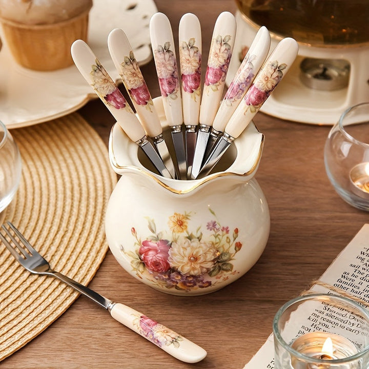 1 pieza Tarro de Cerámica Estilo Europeo/Portacuchillos y Tenedores/Portaplumas/Jarrón, Contenedor Multifuncional Apto para Hogar, Comedor, Oficina, Puede Albergar Flores, Cucharas, Palillos, Brochas de Maquillaje