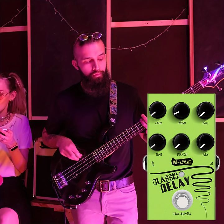 Pedal de Retardo Clásico para Guitarra Eléctrica - Pedal de Efecto Analógico Alimentado por USB con Máximo Retardo de 600ms, 6 Manijos para Control en Tiempo Real, Construcción Robusta Verde para Actuaciones En Vivo y Grabación en Estudio, Equipo de Inte