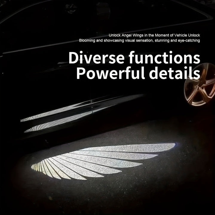 Conjunto de Luces Proyectoras para Coche con Alas de Ángel, Luces de Bienvenida LED en el Espejo Retrovisor Lateral y Puerta, Iluminación Ambiental que se Enciende al Desbloquear/Bloquear durante 30 Segundos