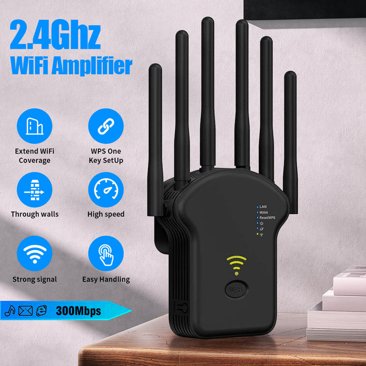 Amplificador de Señal WiFi Momoor, Potencia de Penetración Fuerte, Puede Conectar hasta 35 Dispositivos, 4 Antenas de Alta Ganancia, Cobertura de 9.14 metros, Puerto Ethernet, Configuración con Un Solo Clic, Adecuado para Hogar, Oficina, Café
