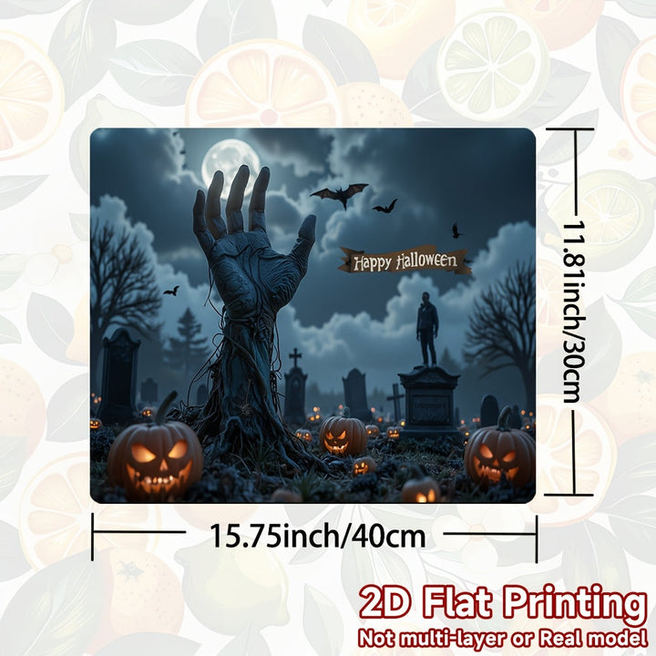 1pc Alfombrilla para Cocina de Halloween - Decoración Espeluznante con Calabazas y Cementerio, Cubierta Antideslizante para Estufa o Refrigerador - Fácil de Limpiar, Diseño 2D Plano para Fiesta de Halloween, Ajuste Universal en la Mayoría de Estufas y Ne