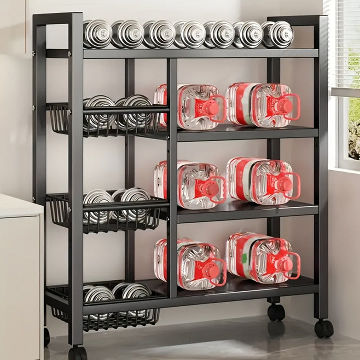 Estantería de cocina ajustable de 4 niveles con almacenamiento móvil y 3 cestas metálicas. Ideal para garajes, armarios, baños y gabinetes de pared. Regalo perfecto para inauguración de casa o organizador nuevo
