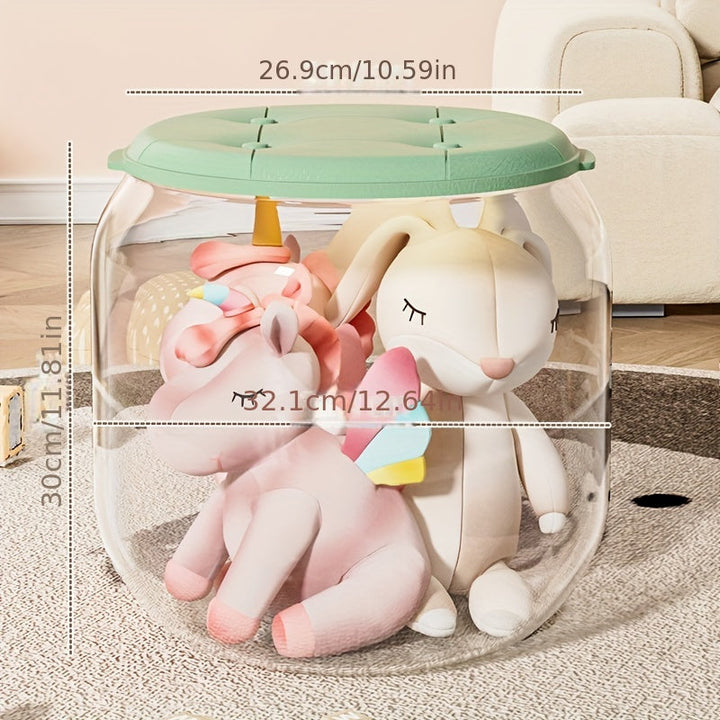 Organizador de Juguetes de Peluche con Cubo y Taburete Sentado, Transparente - 1/2 piezas