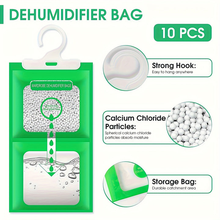 Juego de 10 Bolsas Deshumidificadoras para Armarios, Absorción de Humedad y Secado en Clósets