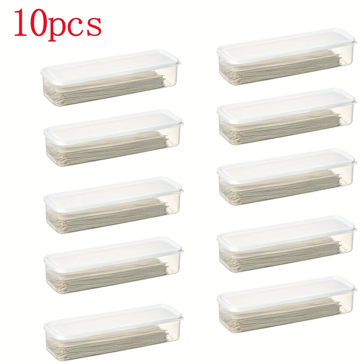 10 piezas de cebolla, jengibre, ajo, cebolla verde, fideos, vegetales, caja de almacenamiento de refrigerador rectangular transparente multifuncional para fideos.