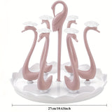 Soporte Giratorio 360° para Vasos en Forma de Cisne, con 6 Asas y Bandeja de Drenaje, Apto para Cristalería, Jarras de Cerveza y Más, Diseño Desmontable y Rápido Secado, Accesorio Decorativo y Organizador para Cocina