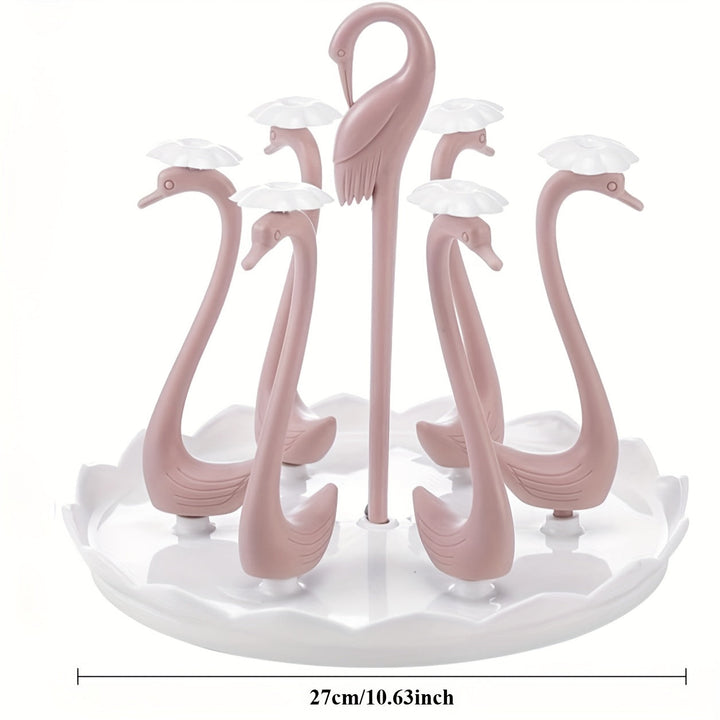 Soporte Giratorio 360° para Vasos en Forma de Cisne, con 6 Asas y Bandeja de Drenaje, Apto para Cristalería, Jarras de Cerveza y Más, Diseño Desmontable y Rápido Secado, Accesorio Decorativo y Organizador para Cocina