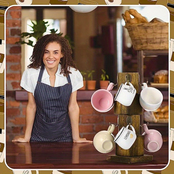 1pc Porta Taza de Madera Pulida, Soporte de Taza de Café Giratorio, Estantería Multipropósito para Colgar en la Mesa de la Cocina, Organizador de Tazas de Madera Sólida