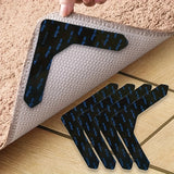 Cinta adhesiva de doble cara para alfombras, disponible en 4, 8 o 16 unidades, diseñada para prevenir resbalones. Esta cinta lavable es adecuada para alfombras de área y puede ser reutilizada, lo que la hace ideal para pisos de madera y baldosas.