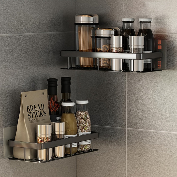 Estantes de pared que ahorran espacio para baño y cocina - Instalación sin taladro, plástico duradero, ideal para almacenar artículos de tocador, cosméticos y artículos varios, solución de almacenamiento para baño | Estantes de pared modernos | Estantes