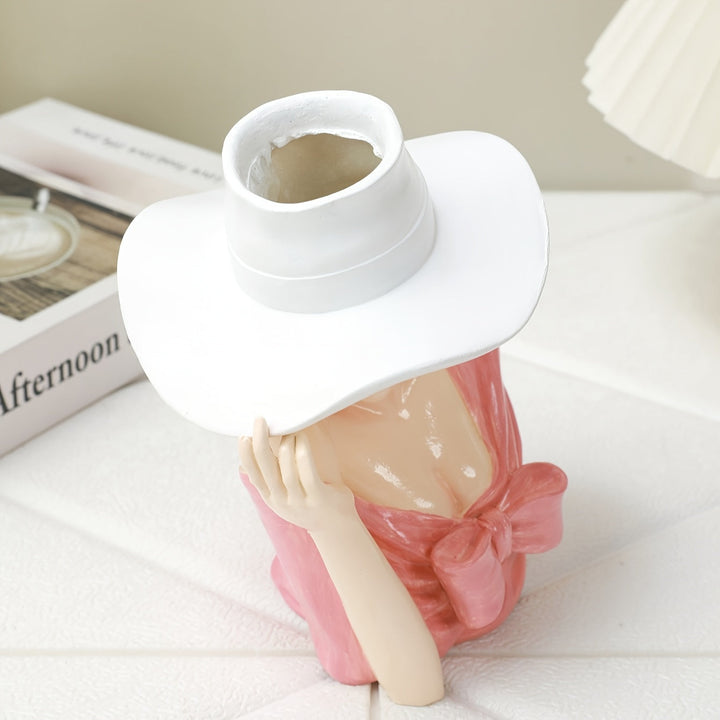 Jarrón Boho Chic de Resina con Forma Femenina para Sala de Estar, Dormitorio y Decoración de Entrada - Redondo, No Requiere Batería, Decoración del Hogar, Jarrón