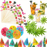 100/200 unidades Accesorios de bebidas de cóctel de bambú, piña de playa Tucán hoja de palma hecha a mano, con sombrilla de bambú para pinchos de cóctel, para aperitivos, fiestas hawaianas, bodas y cumpleaños