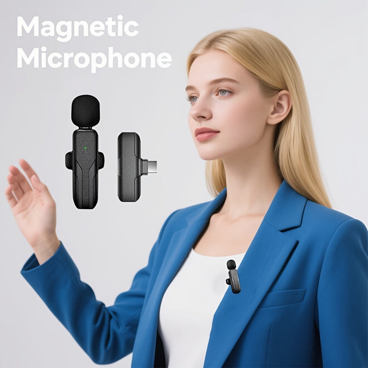 Micrófono inalámbrico con clip con batería recargable USB-C, grabación y transmisión de un solo toque, micrófono inalámbrico para teléfono/laptop, micrófono corporal | Audio sin manos para grabación de video, transmisión en vivo, entrevistas, vlogging